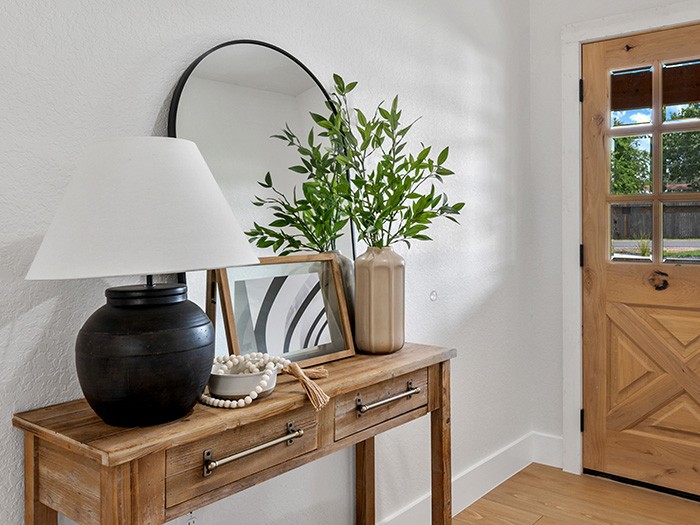 Credenza in an entryway.